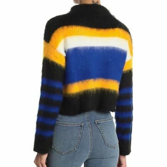 Women's Black Yellow Blue Colorblock Fuzzy Sweater Size XL NEW - Picture 2 of 5